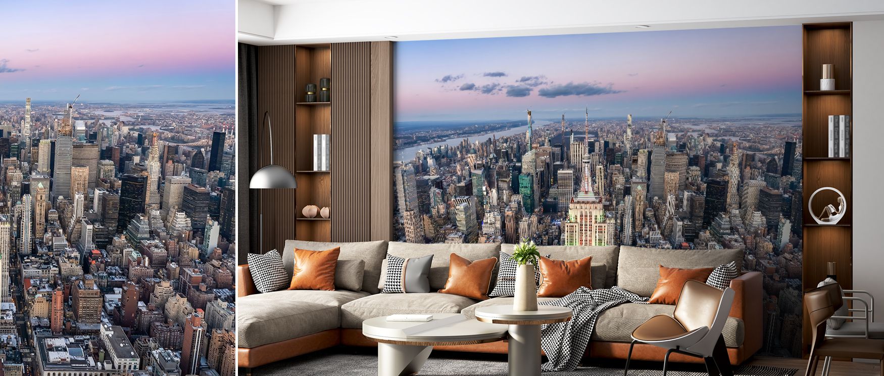 Empire State Building focus wallpaper mural enriches interiors with detailed artistry and New York charm, turning walls into bold focal points for offices or living rooms. 
