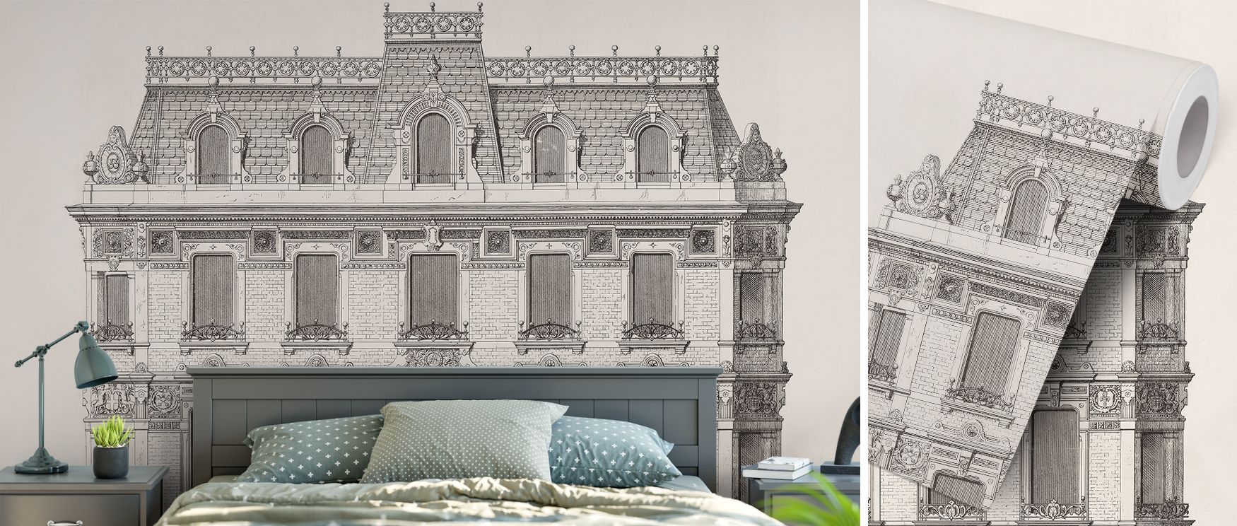 Architectural wallpaper inspired by Picadilly’s 1870 design adds historical artistry to interiors, creating sophisticated spaces enriched with timeless charm. Bedrooms, studies, or living rooms shine with heritage character and detail. 