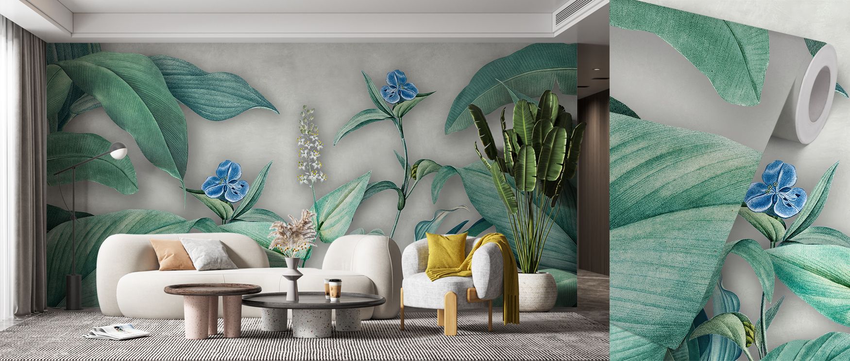 Sophisticated floral wallpaper mural featuring Fainting Elegance design transforms interiors with artistry and refinement. Living rooms or bedrooms glow with timeless charm and serenity, filled with delicate floral character. 