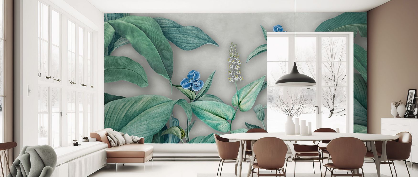 Floral wallpaper mural with Fainting Elegance artistry transforms interiors with timeless sophistication and calm beauty. Bedrooms or dining rooms shine with elegance, charm, and artistic refinement. 