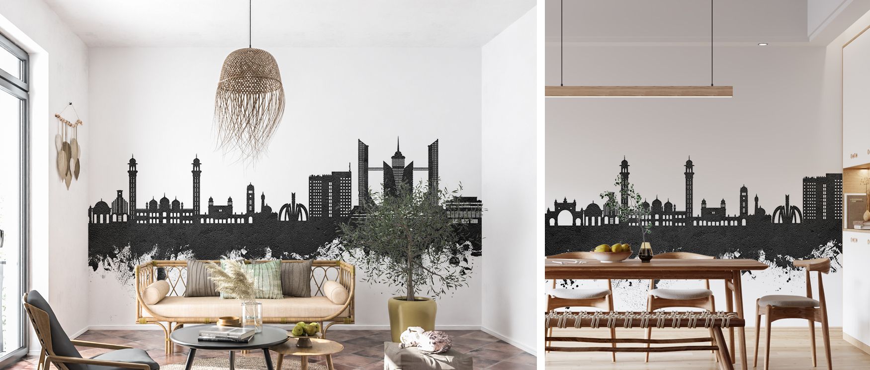 Black and white Faislabad skyline mural enriches interiors with timeless artistry and urban sophistication. Living rooms or offices glow with bold city charm, creating refined atmospheres filled with cultural pride and modern visual impact. 