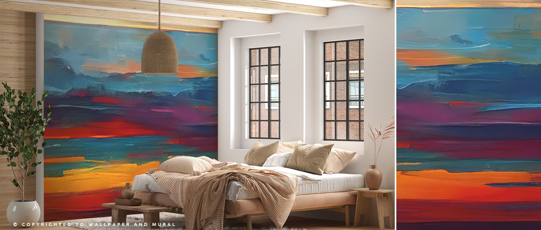 Fantasy dawn scenic wallpaper mural creates interiors filled with whimsical artistry. Bedrooms or living rooms glow with magical character, transforming spaces into imaginative sanctuaries filled with color and charm. 