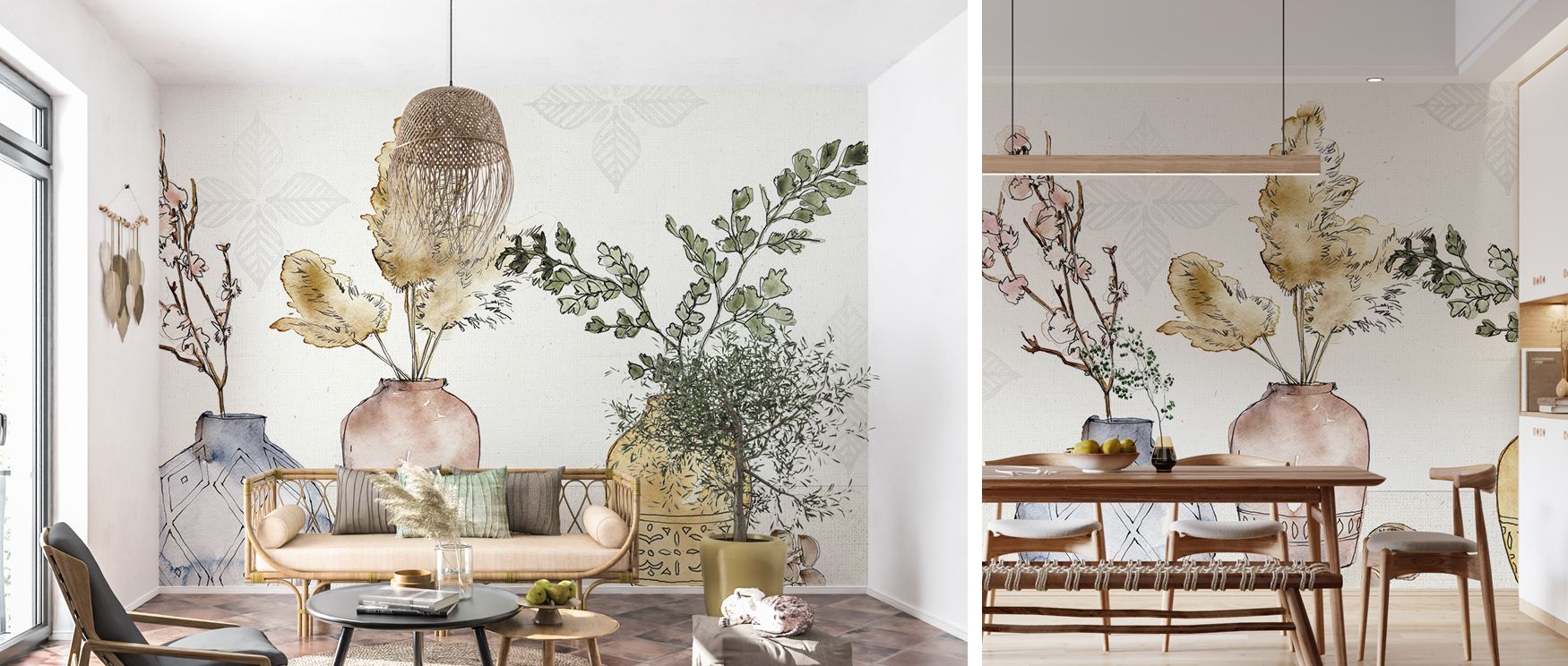 Rustic farmhouse wallpaper design featuring cozy tones enhances interiors with warmth and charm. Kitchens or living rooms glow with timeless artistry, creating welcoming atmospheres enriched with simplicity and rustic character. 