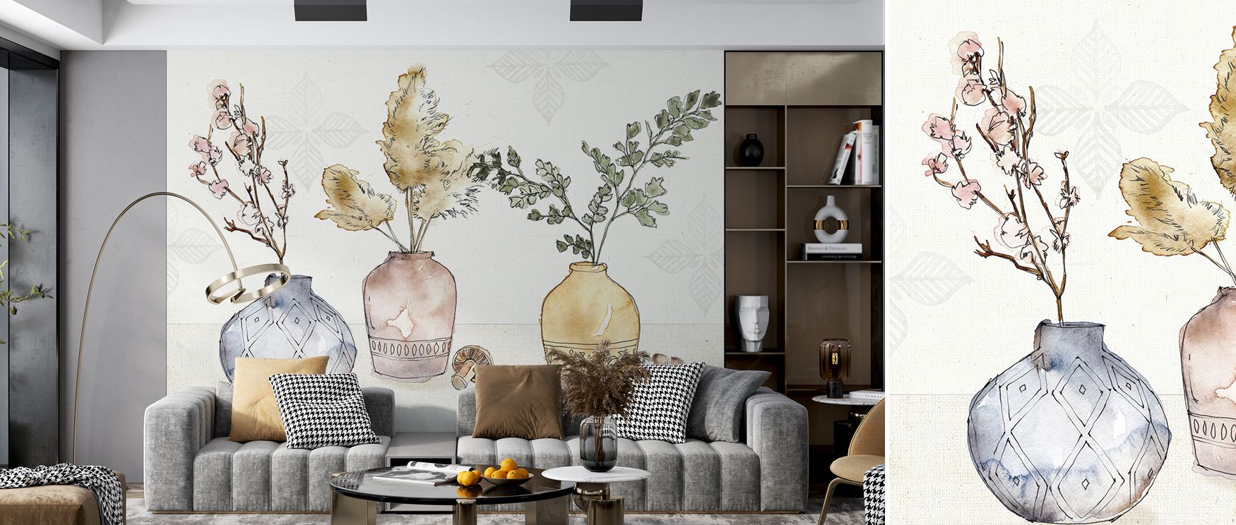 Warm tones and farmhouse artistry fill this rustic wallpaper design. Interiors glow with charm and coziness, transforming kitchens or living rooms into sanctuaries filled with timeless simplicity and character. 