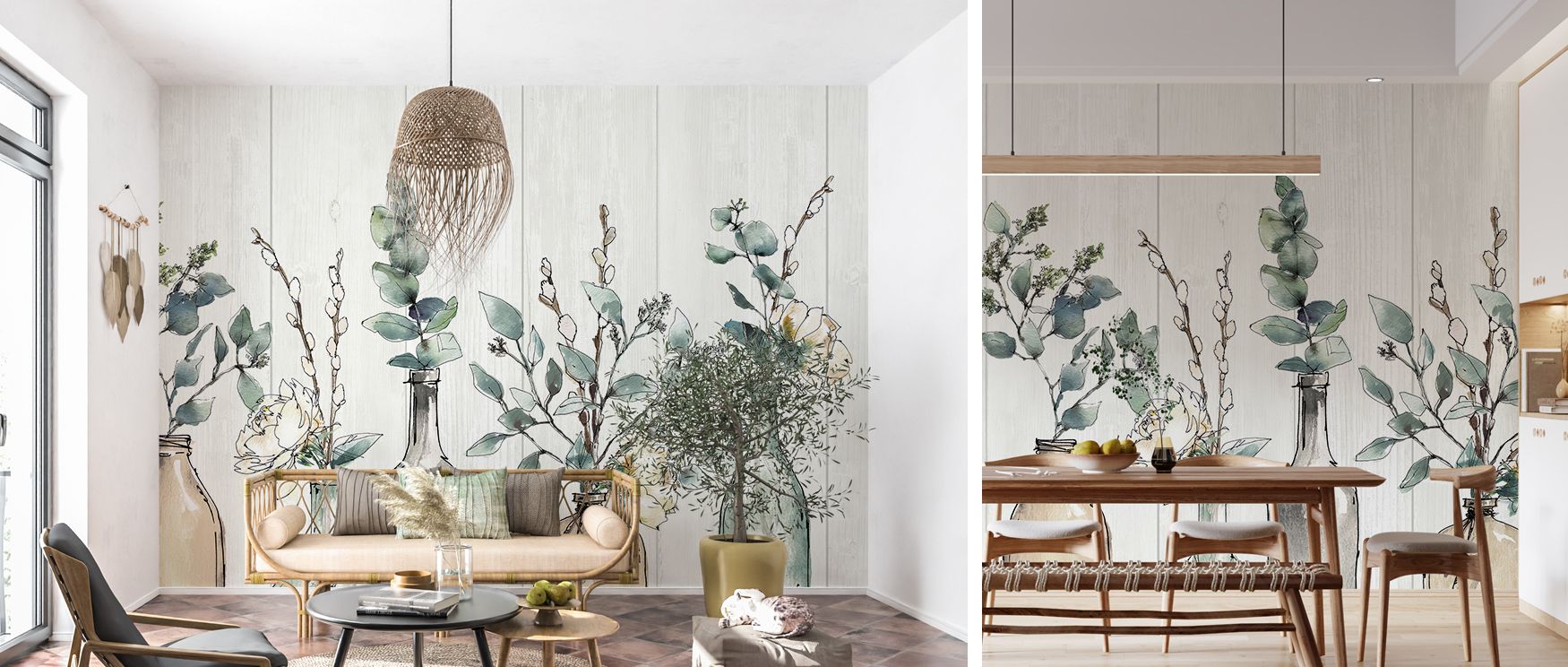 Nostalgic farmhouse wallpaper mural in rustic tones enriches interiors with warmth and artistry. Bedrooms or kitchens glow with charm and character, creating timeless backdrops filled with history and elegance. 