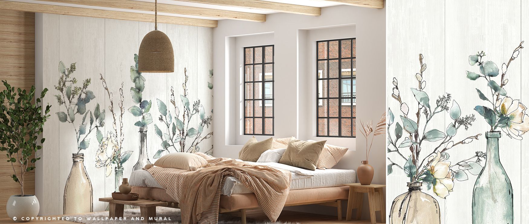 A vintage farmhouse wallpaper design brings rustic artistry into interiors. Dining rooms or living rooms glow with warmth, creating cozy atmospheres enriched with nostalgic charm and timeless beauty. 