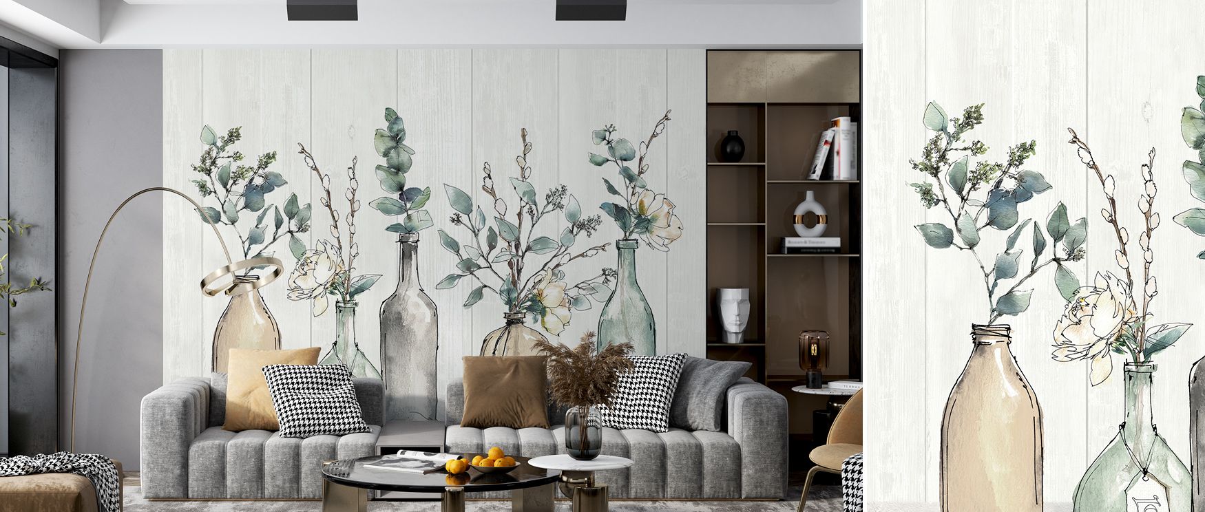 Warm rustic tones and vintage artistry enrich this farmhouse wallpaper mural. Interiors glow with coziness and charm, creating inviting spaces filled with history, character, and timeless elegance. 