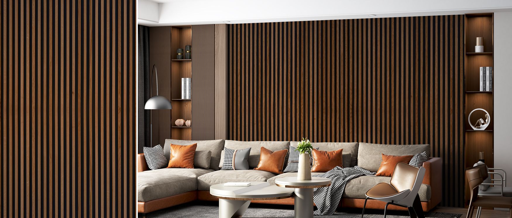 Realistic slatted wood panel wallpaper design adds rustic artistry to interiors. Living rooms or bedrooms glow with charm, creating cozy backdrops filled with warmth and character. 