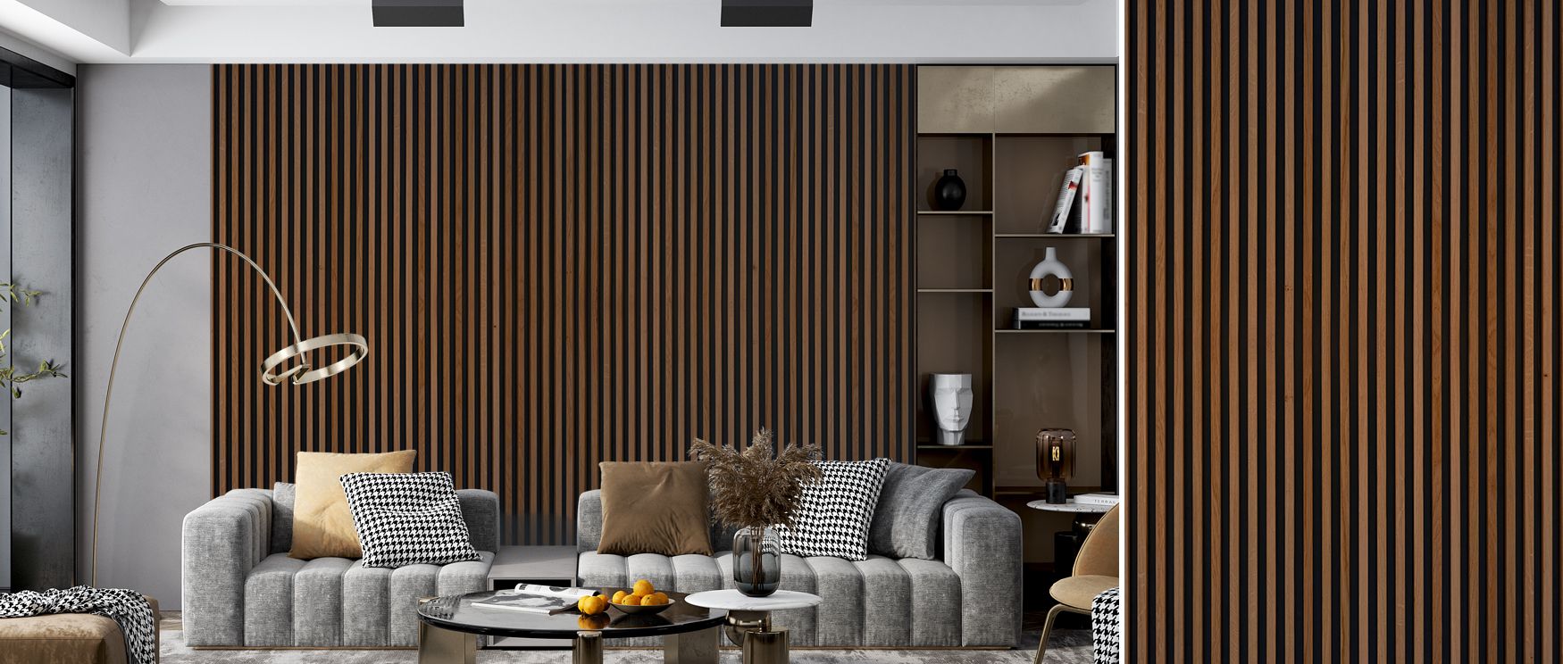 A faux slatted wood panel wallpaper mural enriches interiors with rustic charm. Offices or bedrooms glow with warmth, turning walls into cozy sanctuaries filled with natural artistry and timeless beauty. 