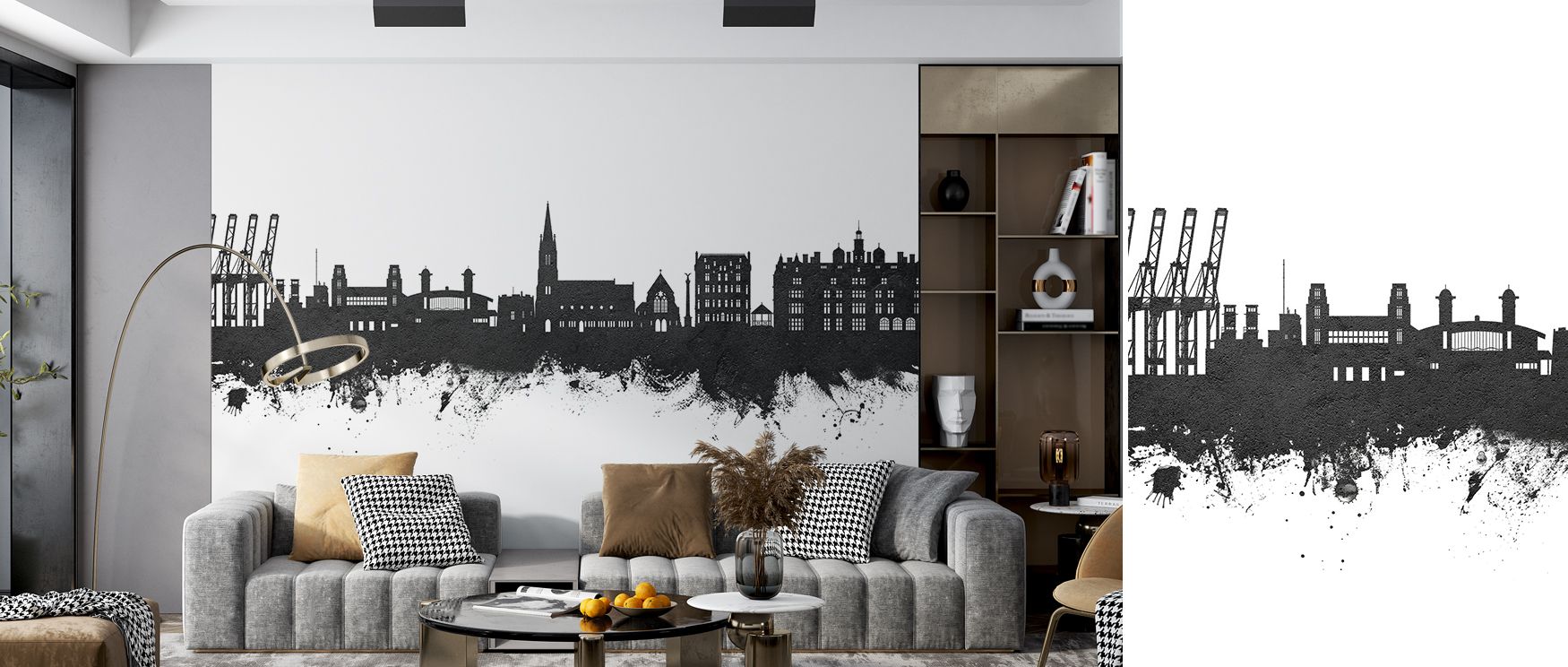 A Felixstowe skyline wallpaper mural in monochrome tones enriches interiors with architectural beauty. Living rooms or offices glow with refinement, turning walls into cultural statements filled with charm and artistry. 