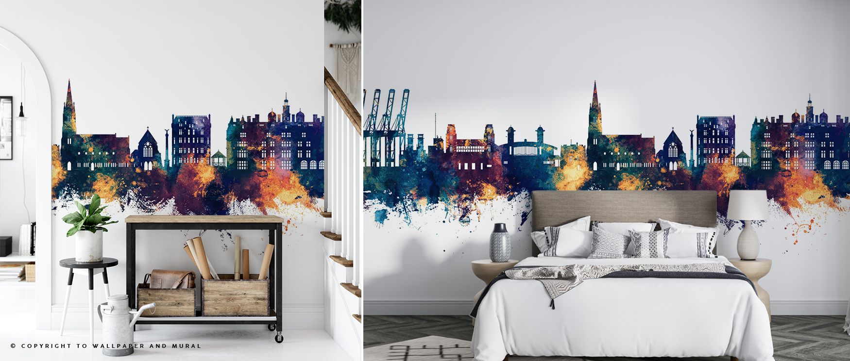 Felixstowe skyline wallpaper design enriched with shimmering blue and bronze tones creates interiors filled with elegance. Living rooms or offices glow with sophistication, turning walls into stylish backdrops filled with timeless artistry. 