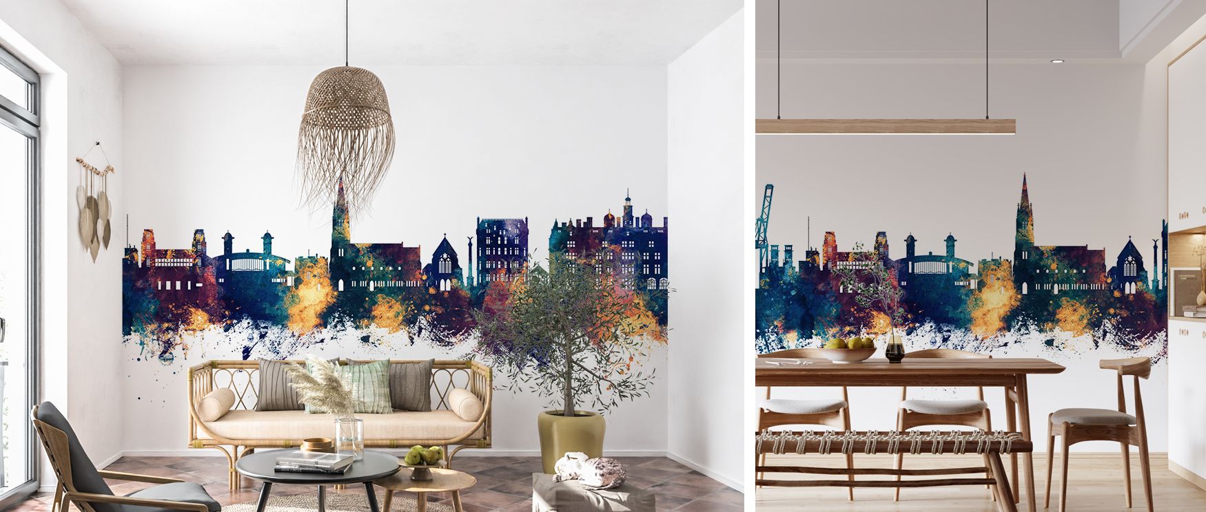 Felixstowe skyline wallpaper mural with shimmering blue and bronze hues enriches interiors with coastal artistry. Living rooms or offices glow with sophistication, creating stylish atmospheres filled with cultural pride and timeless refinement. 