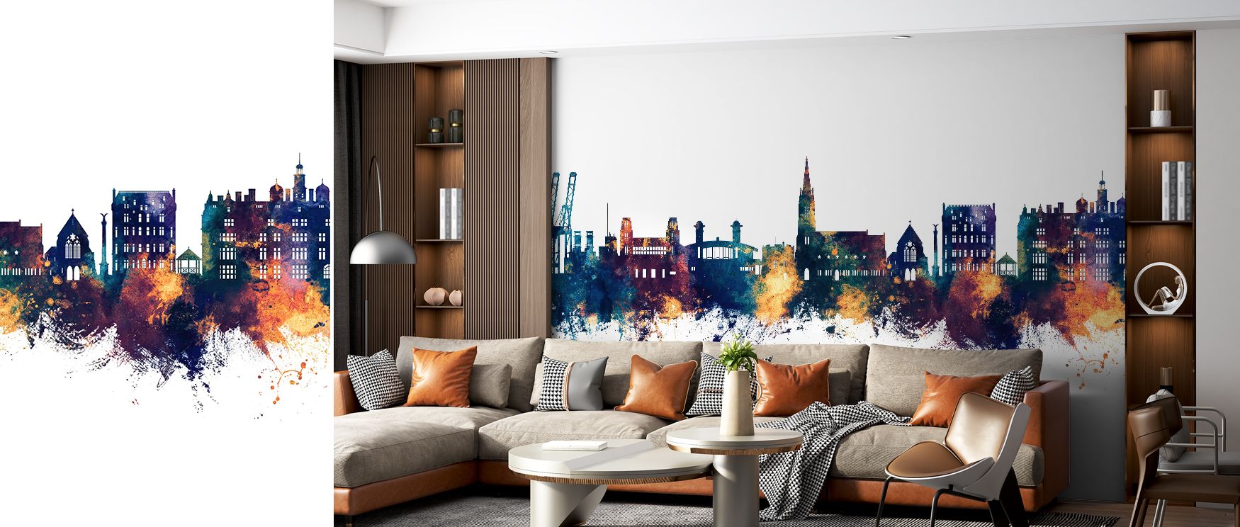 Felixstowe cityscape wallpaper mural enriched with blue and bronze tones creates elegant interiors. Living rooms or offices glow with sophistication, turning walls into stylish tributes to coastal charm and cultural artistry. 