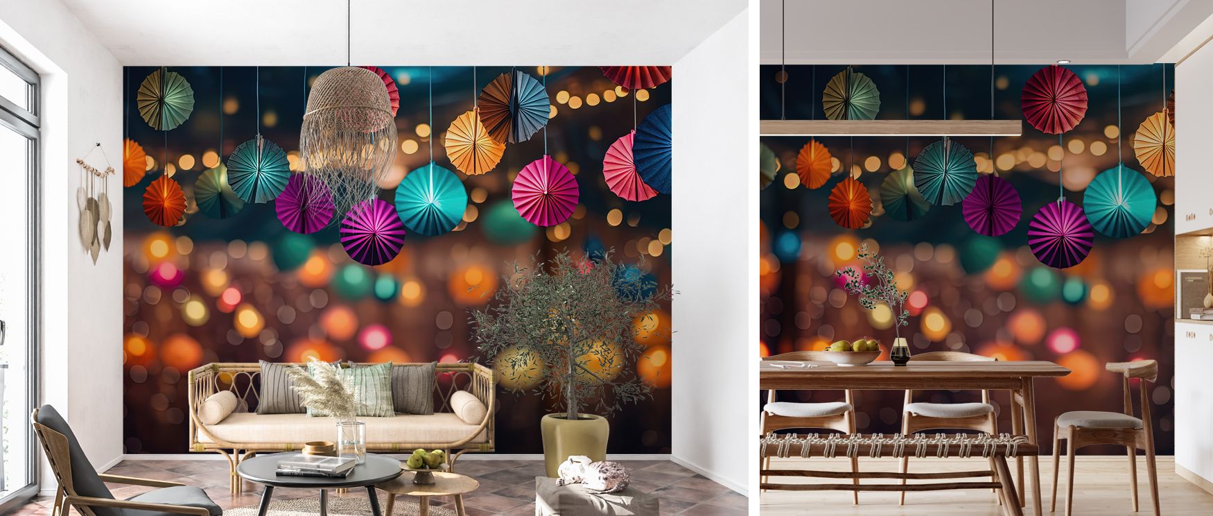 Festival-inspired wallpaper mural enriched with colorful design creates interiors filled with joy. Living rooms or playrooms glow with charm, turning walls into celebratory backdrops filled with energy, fun, and timeless artistry. 