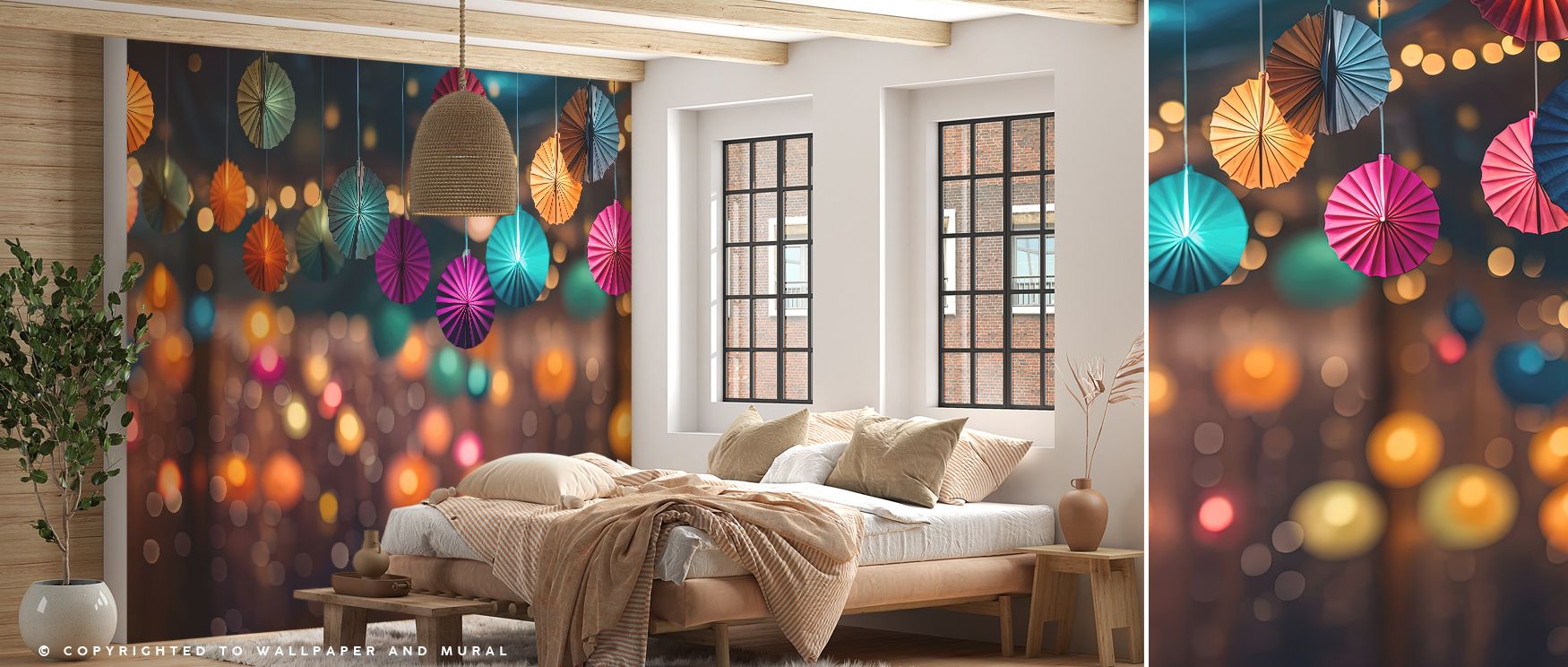 A lively festival wallpaper mural with colorful artistry transforms interiors with joy and charm. Playrooms or living rooms glow with celebration, turning walls into cheerful spaces filled with excitement and timeless vibrancy. 