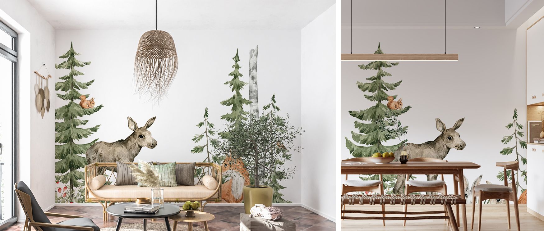 Woodland animal wallpaper mural with whimsical artistry creates playful interiors filled with charm. Nurseries or children’s rooms glow with warmth, turning walls into joyful retreats enriched with creativity and whimsy. 