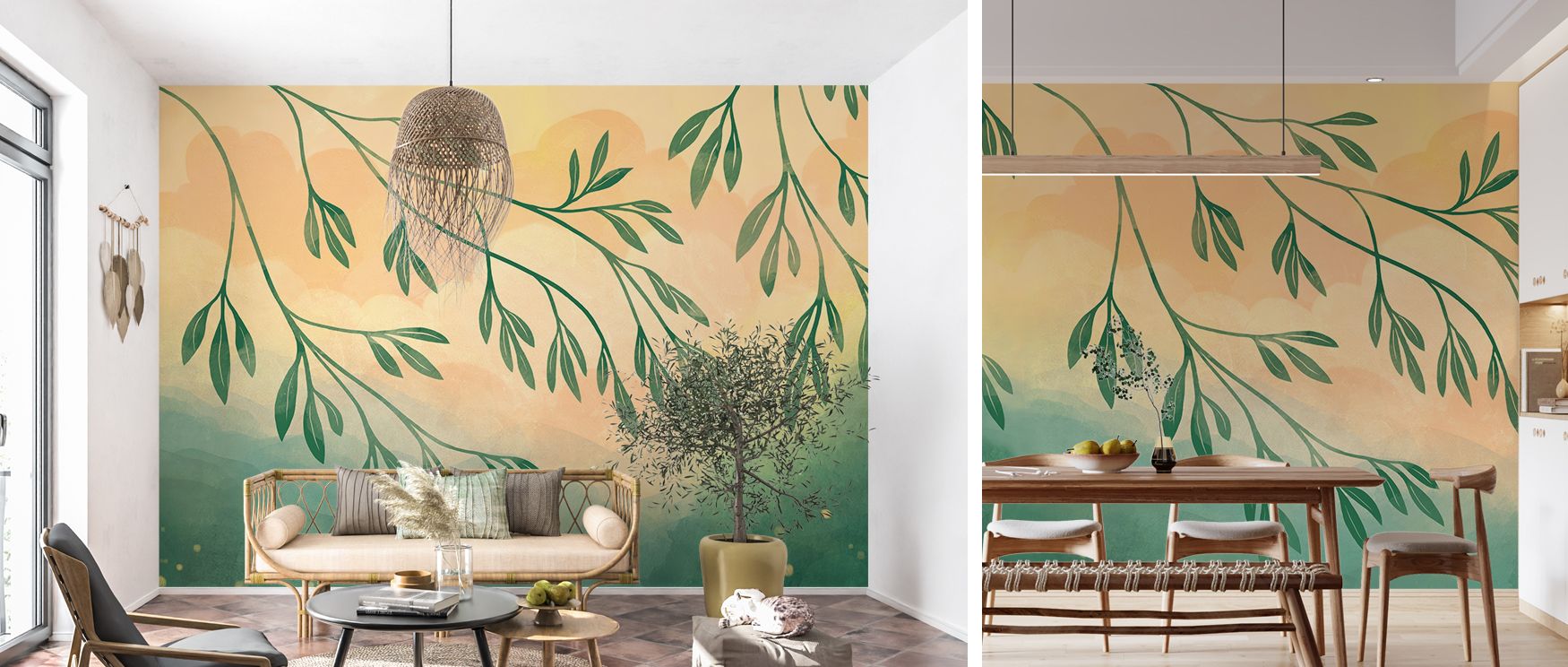 Nightscape wallpaper mural enriched with firefly artistry creates interiors filled with magic. Bedrooms or living rooms glow with serenity, turning walls into whimsical spaces filled with calmness and beauty. 