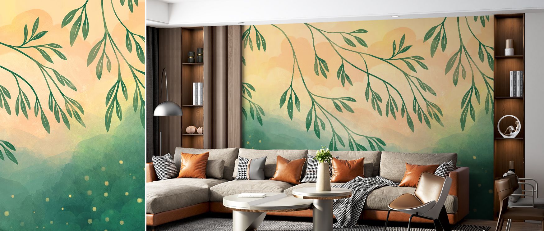 Fireflies wallpaper mural set against night skies creates interiors filled with magic. Bedrooms or living rooms glow with whimsical artistry, turning walls into luminous sanctuaries filled with charm. 