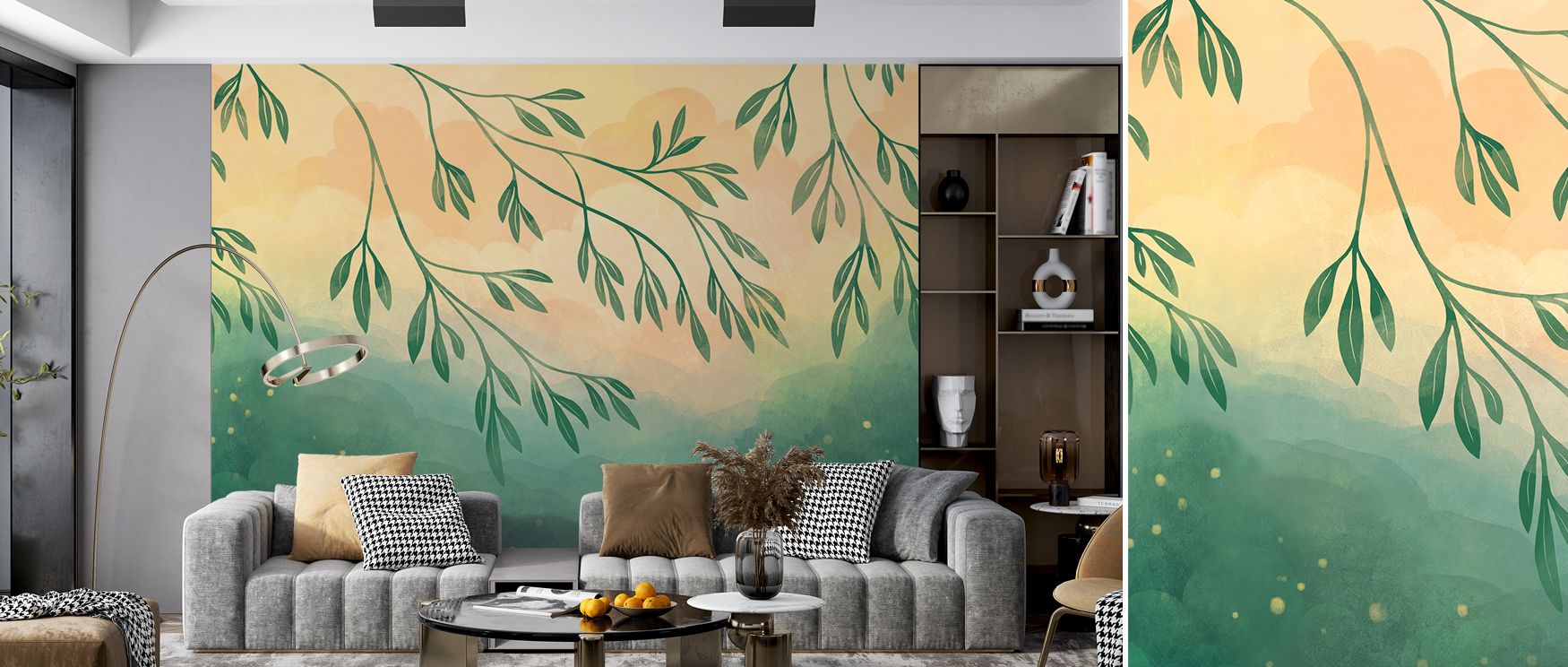 Nightscape wallpaper mural enriched with glowing fireflies creates interiors filled with whimsical calmness. Bedrooms or living spaces glow with serenity, turning walls into dreamy sanctuaries filled with magic.