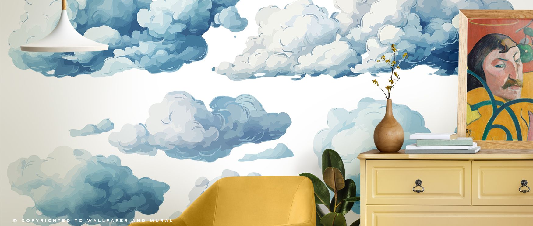 Soft cloud sketches sweep gently across this wallpaper, each stroke creating the illusion of lightness. The design infuses spaces like bedrooms and lounges with quiet beauty, transforming walls into refined backdrops that invite calmness and inspire creat