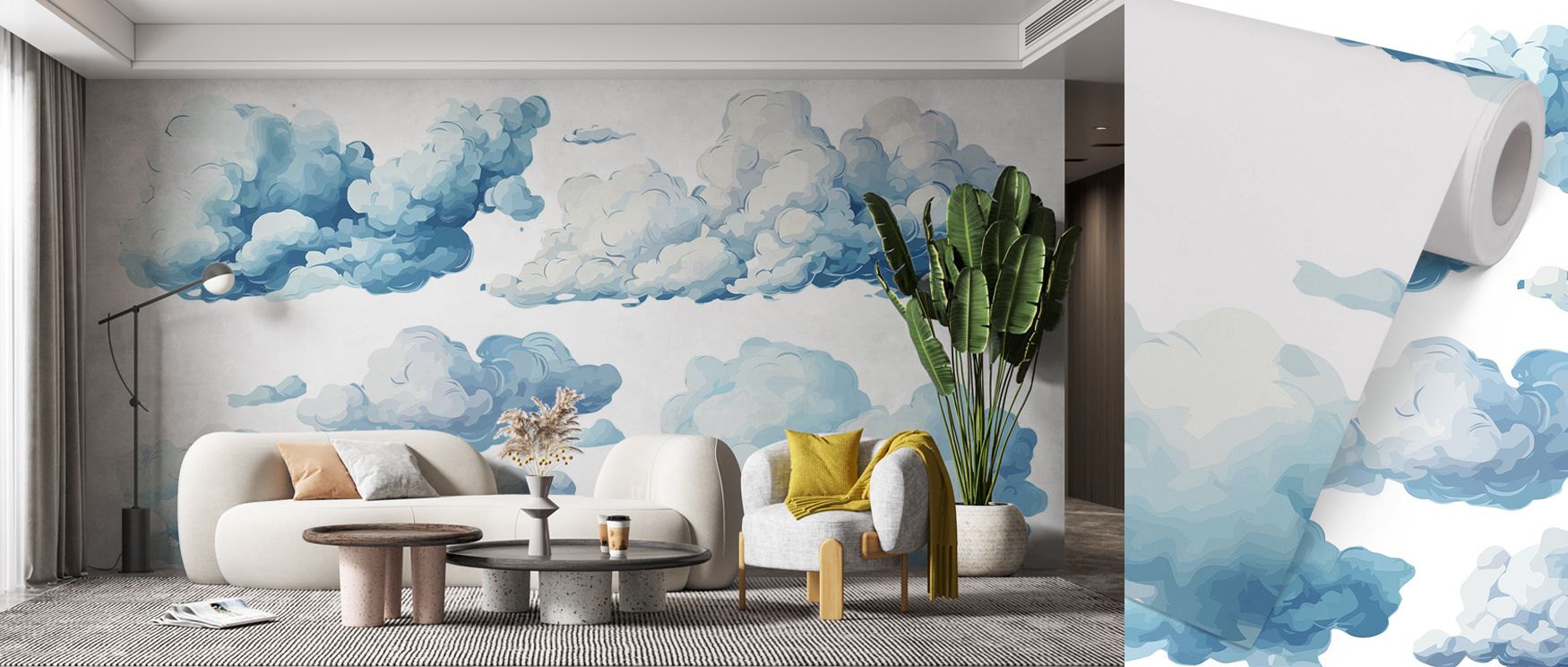 Delicate sketch lines form clouds across this wallpaper, radiating quiet charm and elegance. The design brings a serene softness into bedrooms and lounges, making interiors feel both calming and sophisticated. With its refined simplicity, the wallpaper ba