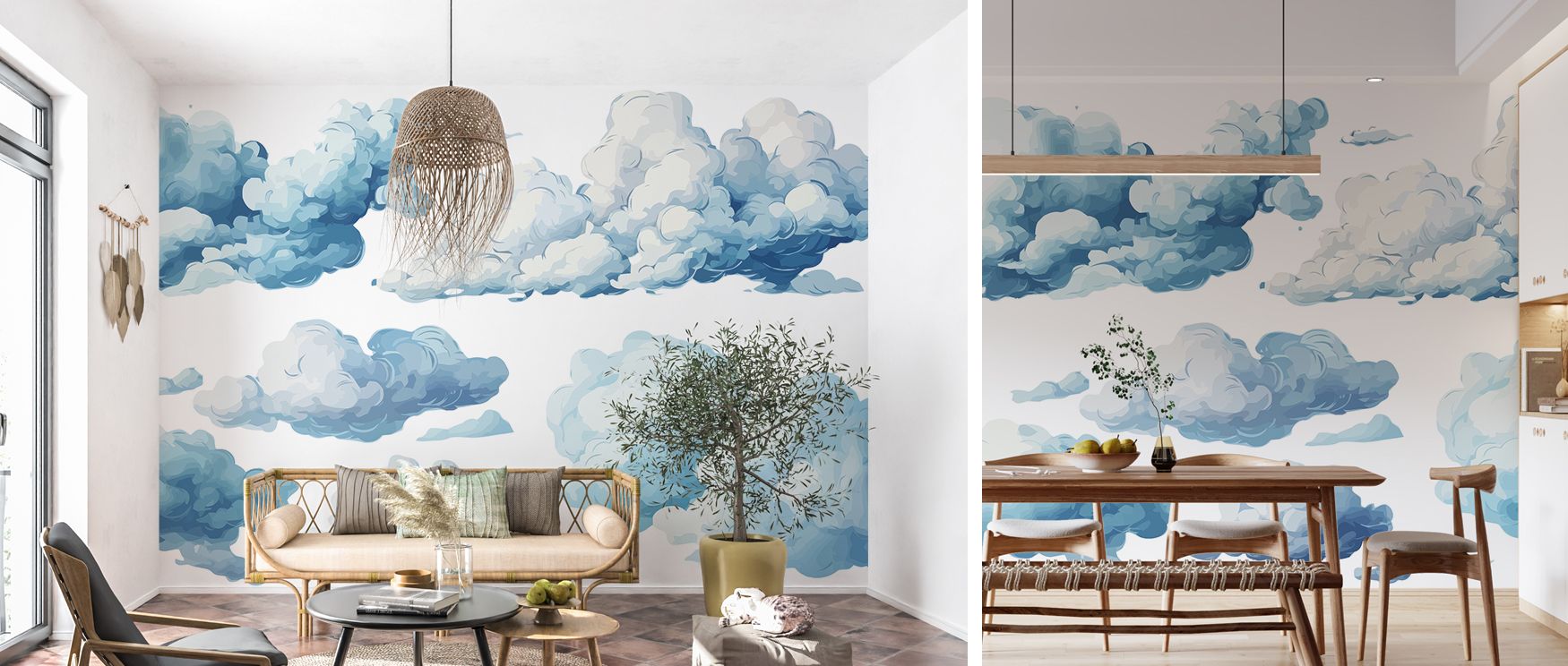 Artistic sketches of floating clouds add a delicate presence to this wallpaper, offering serenity and depth. Its airy tones enhance bedrooms, living areas, or quiet study spaces, enriching interiors with calm energy. Walls appear open and balanced, creati