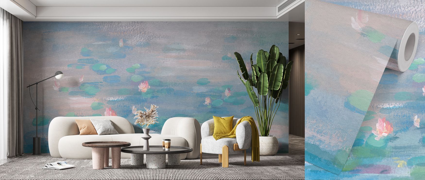Waterlily blossoms float across this wallpaper design, enhancing rooms with natural beauty and calmness. Bedrooms and bathrooms benefit from its peaceful imagery, transforming walls into serene backdrops filled with refreshing balance and timeless tranqui