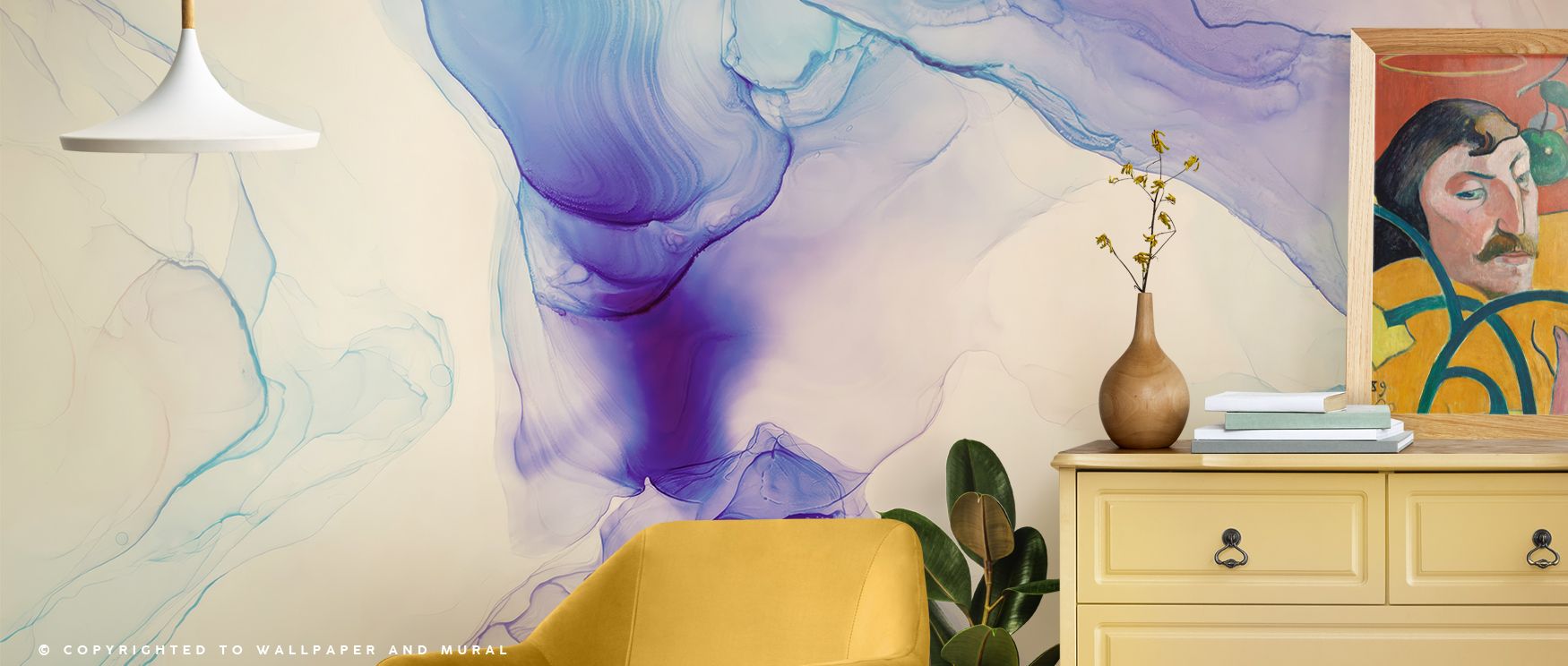 Floating abstract designs enrich this wallpaper with calm energy and artistry. Bedrooms and living rooms benefit from its serene imagery, making walls appear refined and balanced, filled with timeless artistic charm and modern sophistication. 