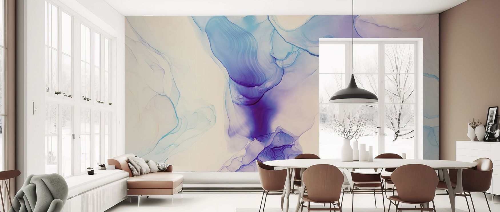 Abstract shapes float elegantly across this wallpaper, creating calm charm and refined artistry. Bedrooms or living rooms glow with serenity, making walls artistic backdrops that balance sophistication and tranquility. 