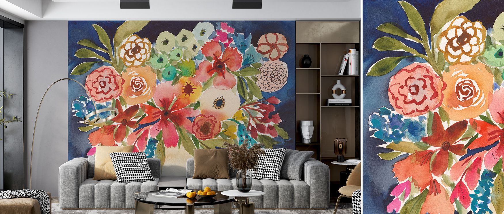 Delicate floral motifs enrich this wallpaper with beauty and sophistication. Bedrooms and living spaces benefit from its serene artistry, creating interiors that feel calm, elegant, and timeless in design. 