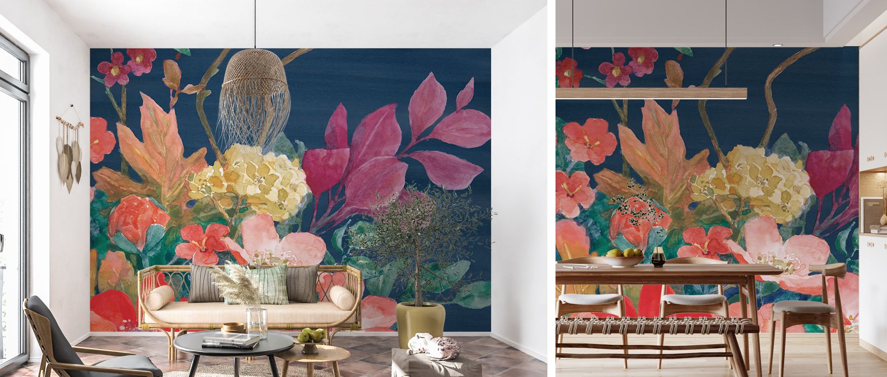 Blossoms in vivid tones enrich this wallpaper with dramatic beauty, radiating charm into bedrooms or dining spaces. Walls glow with sophistication, becoming bold backdrops filled with artistry and refinement. 