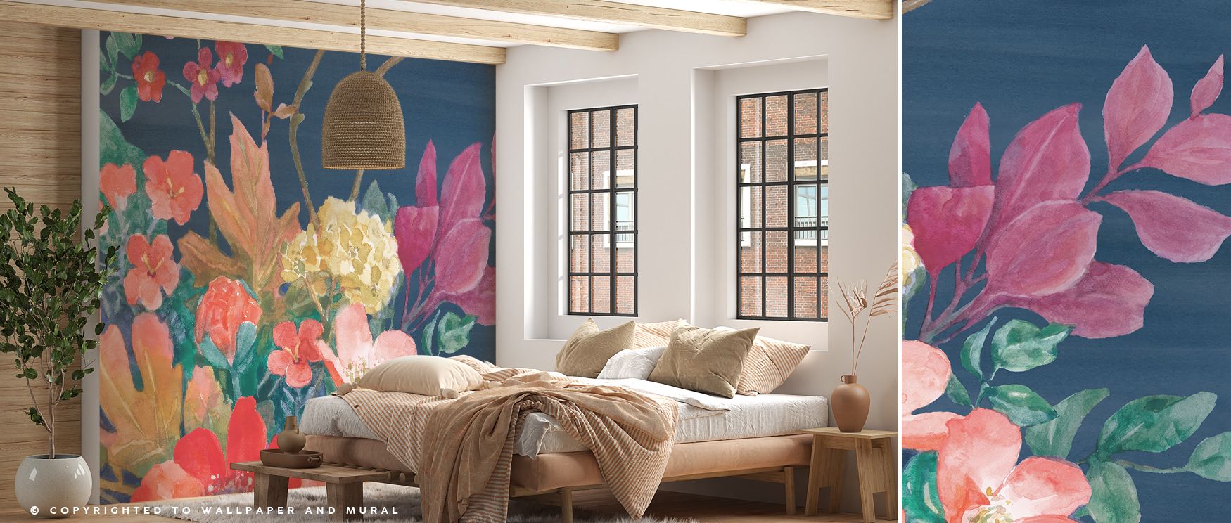 This wallpaper captures dramatic blossoms with vivid artistry, enriching bedrooms or living rooms with charm. Interiors glow with luxury, as walls transform into bold statements of refinement and elegance. 