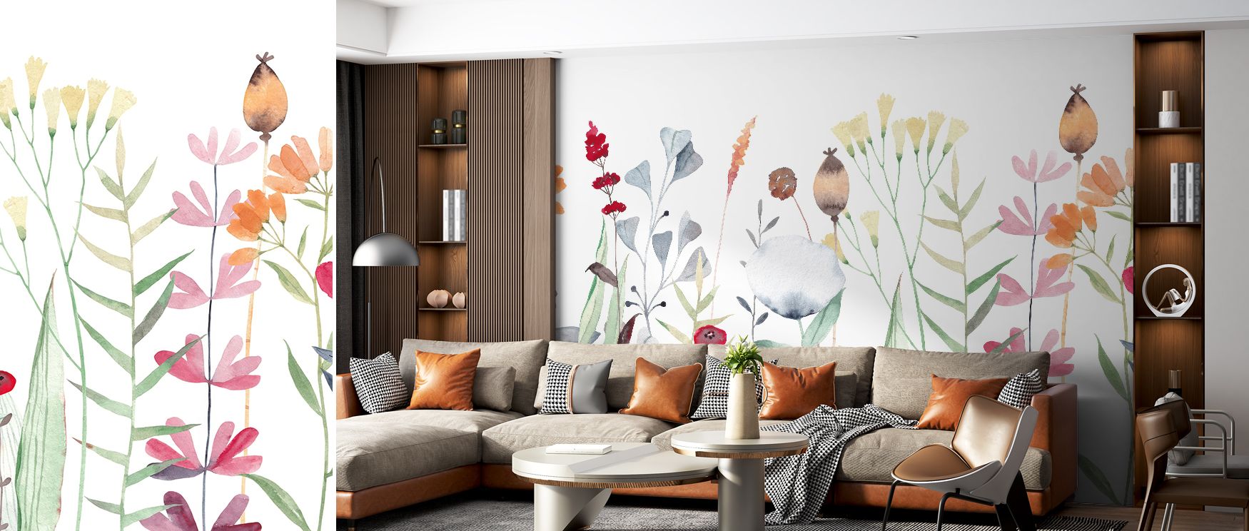 Tropical blossoms and leafy motifs fill this wallpaper with spirited charm. Perfect for playrooms and lively lounges, it creates walls that inspire creativity, joy, and fun, turning interiors into inviting, colorful retreats filled with bold floral detail