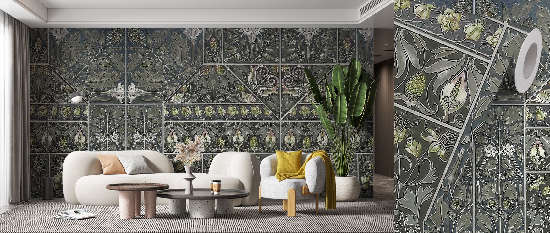 Delicate blossoms in soft green shades enrich this wallpaper, creating calmness in interiors. Bedrooms or lounges glow with serene charm, as walls transform into elegant backdrops filled with balance, grace, and timeless sophistication. 