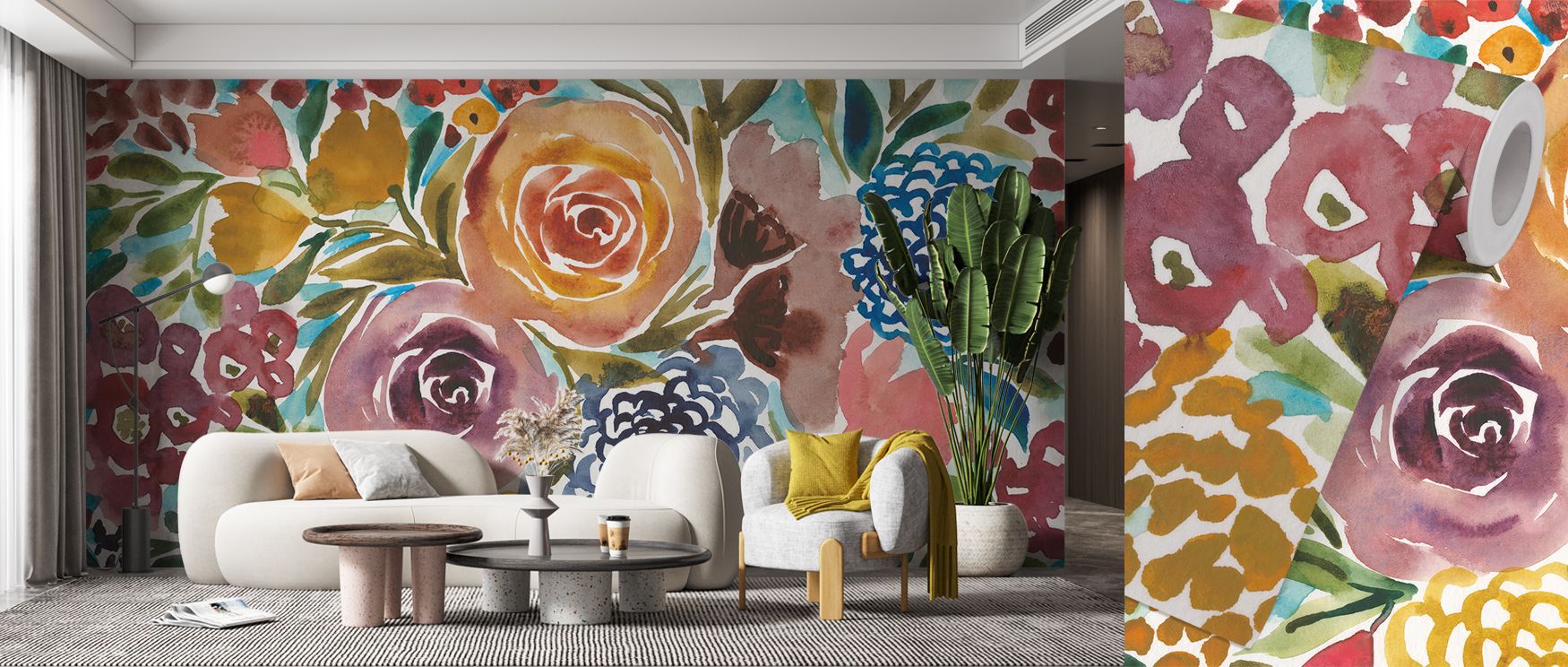 Blossoms arranged in floral sprays spread across this wallpaper, enriching interiors with calmness and charm. Bedrooms or lounges glow with floral elegance, as walls transform into refined canvases filled with natural artistry and sophistication. 