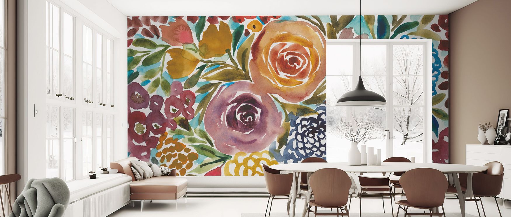 Sprays of blossoms flow across this wallpaper, bringing charm and refinement to interiors. Bedrooms or dining rooms shine with calm beauty, as walls become enriched with delicate floral artistry. 