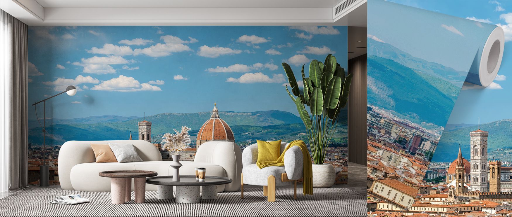 This wallpaper features Florence’s skyline with delicate artistry, filling interiors with sophistication. Bedrooms and offices glow with refined detail, as walls transform into elegant backdrops celebrating timeless architecture. 