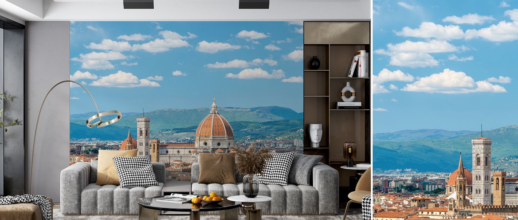 Florence’s skyline fills this wallpaper with cultural refinement, making offices or living rooms glow with sophistication. Walls appear stylish and elegant, enriched with timeless architectural artistry. 