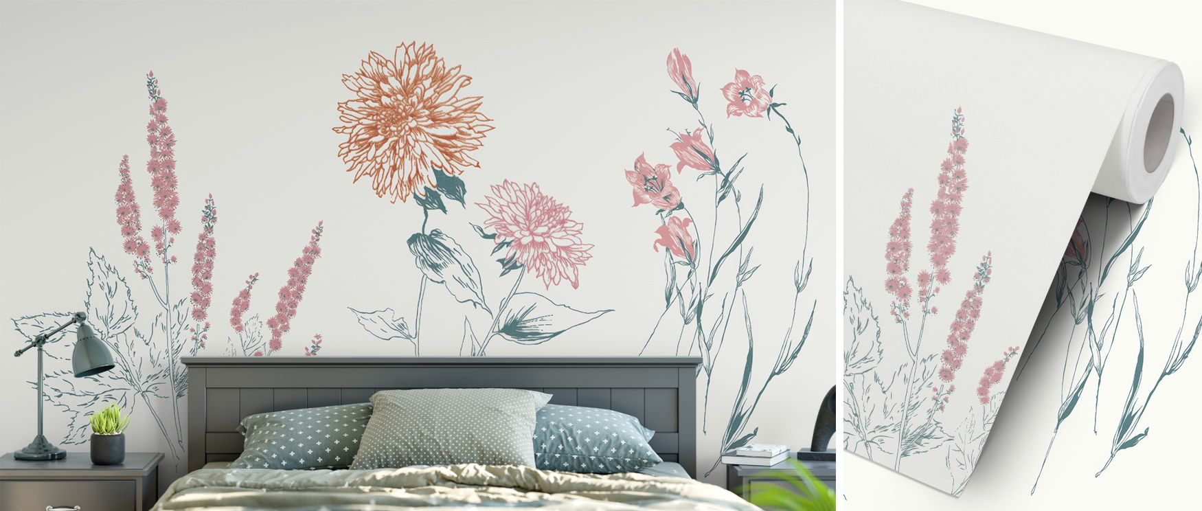 Delicate florals in soft detail enrich this wallpaper, arranged against a white backdrop. Designed to enhance bedrooms or living rooms, it brings elegance and calmness, turning walls into refined canvases of timeless artistry. 