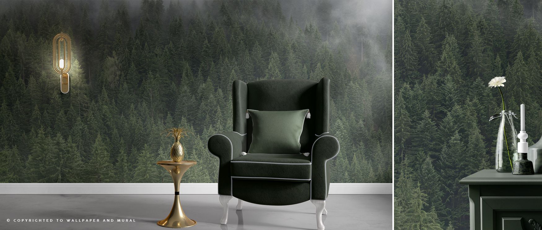 Foggy Treetops Scenic Wallpaper decorates living rooms with dreamlike natural charm where soft atmospheric tones transform walls into artistic backdrops of peaceful serenity balancing decor with calm artistry and timeless detail for refined interiors grac
