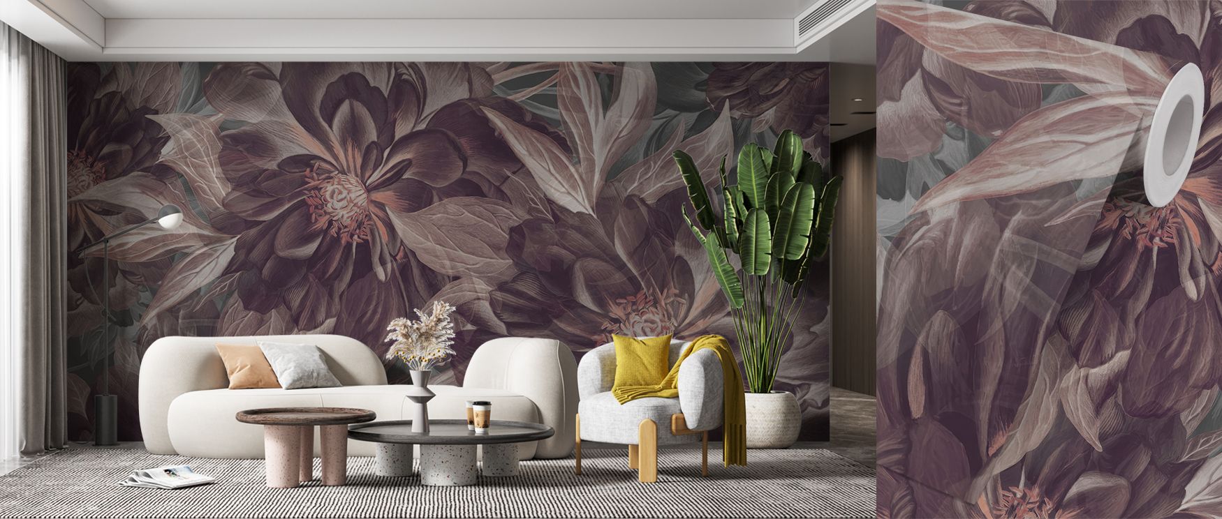 Dark Plum Foliage Study Wallpaper enhances bedrooms with calming natural artistry where plum toned foliage patterns enrich restful atmosphere adding intimate stylish charm and refined decorative balance turning interiors into tranquil retreats filled with