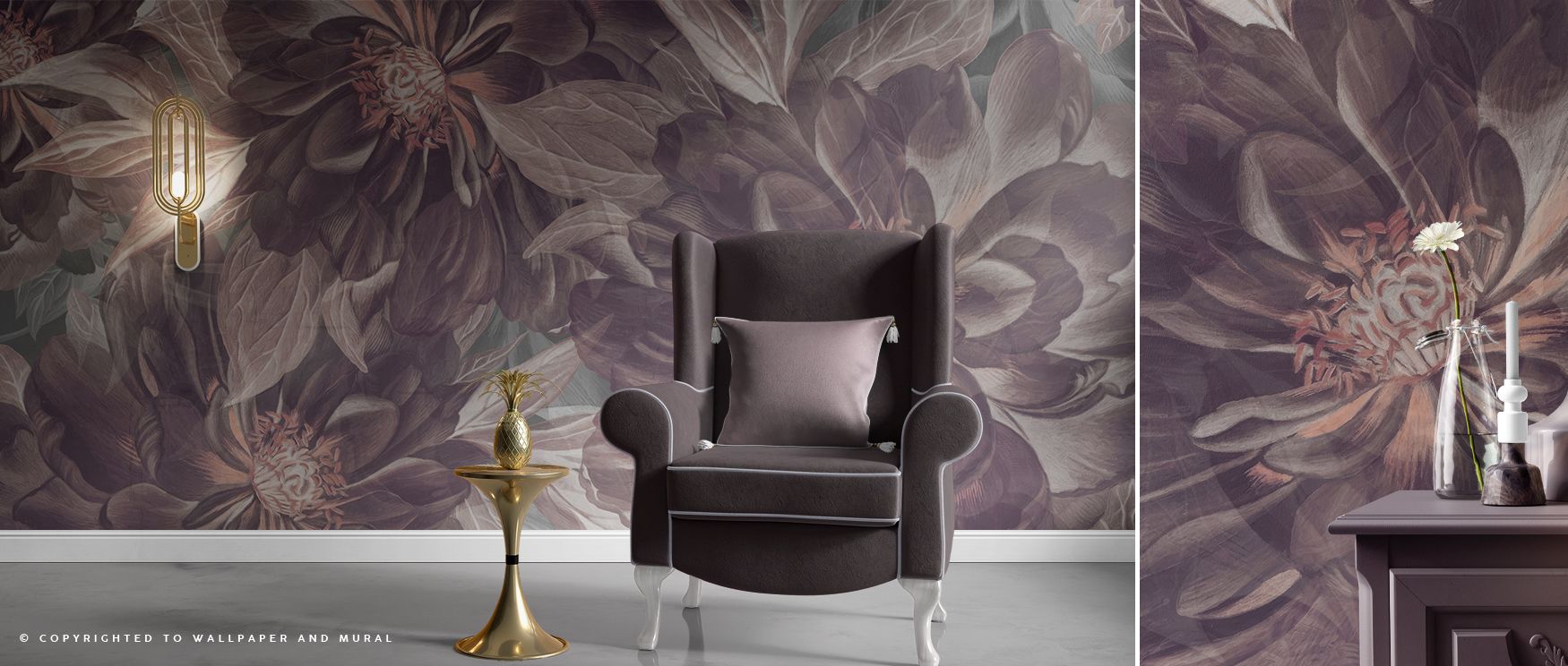 Dark Plum Foliage Study Wallpaper decorates offices with artistic botanical imagery where plum colored leaves inspire refined professional environment providing calm stylish balance that supports focus creativity and sophistication while enhancing interio