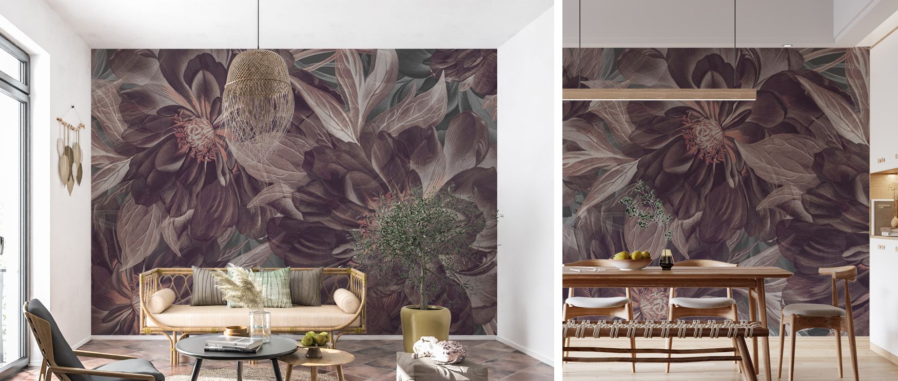 Dark Plum Foliage Study Wallpaper enriches bedrooms with intimate stylish balance where foliage patterns in deep tones create restful sanctuary atmosphere filled with elegance tranquility and natural sophistication making interiors refined and calming gra