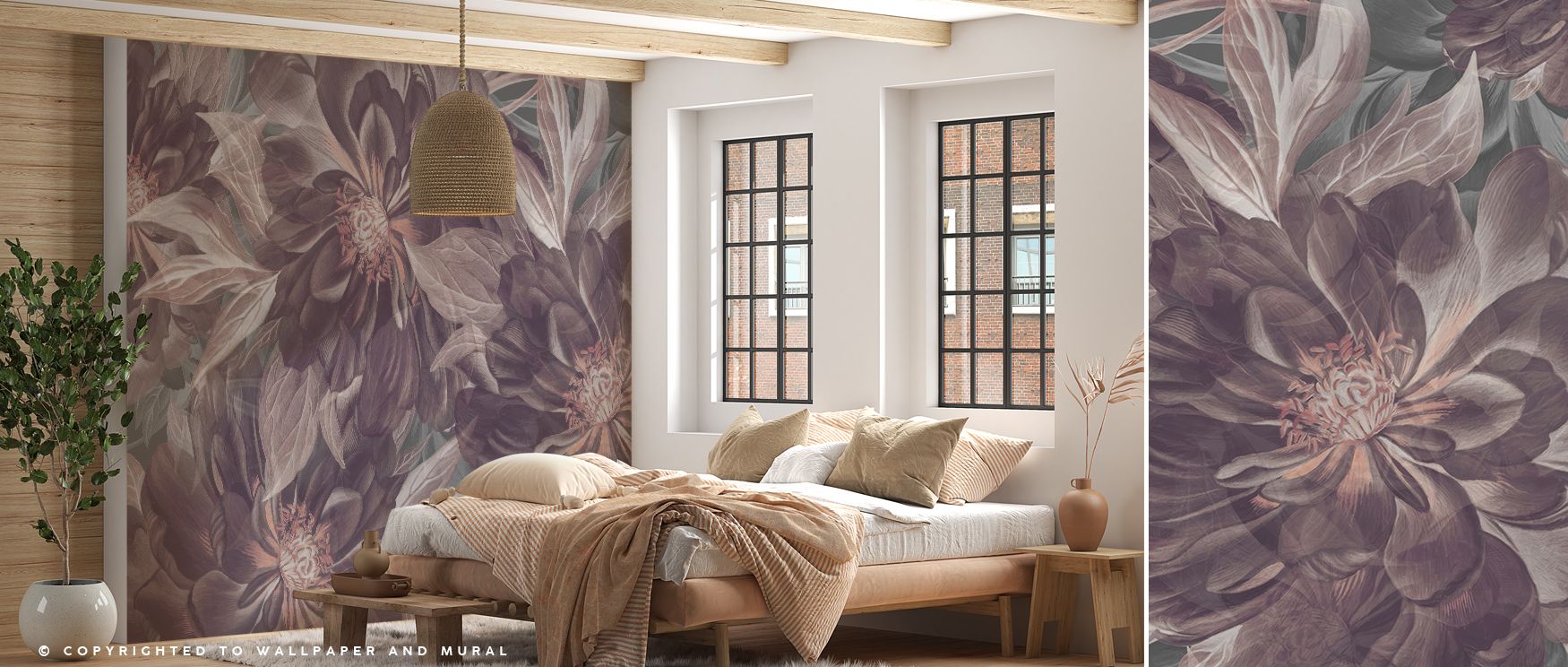 Dark Plum Foliage Study Wallpaper brings professional stylish balance into offices where plum toned botanical patterns enrich decor with natural elegance subtle artistry and calm sophistication creating interiors with refined creative atmosphere naturally