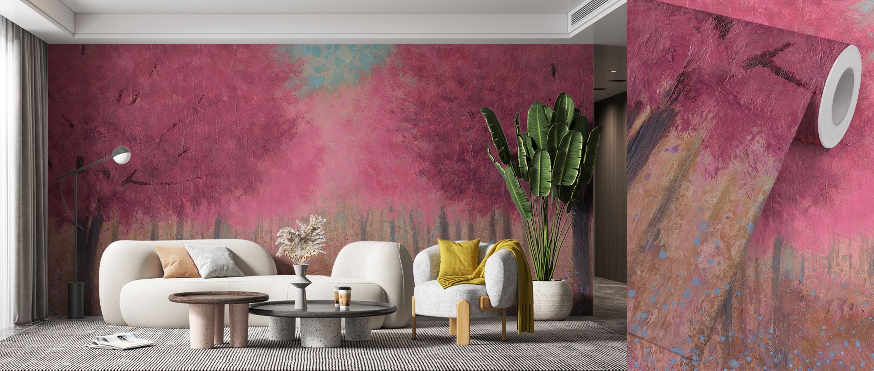 Wallpaper design Forest Pathway Spring Scenic enriches bedrooms with refreshing seasonal charm where spring blossoms and green tones establish restful sanctuary balanced with inspiration positivity and tranquility elevating interiors beautifully. 
