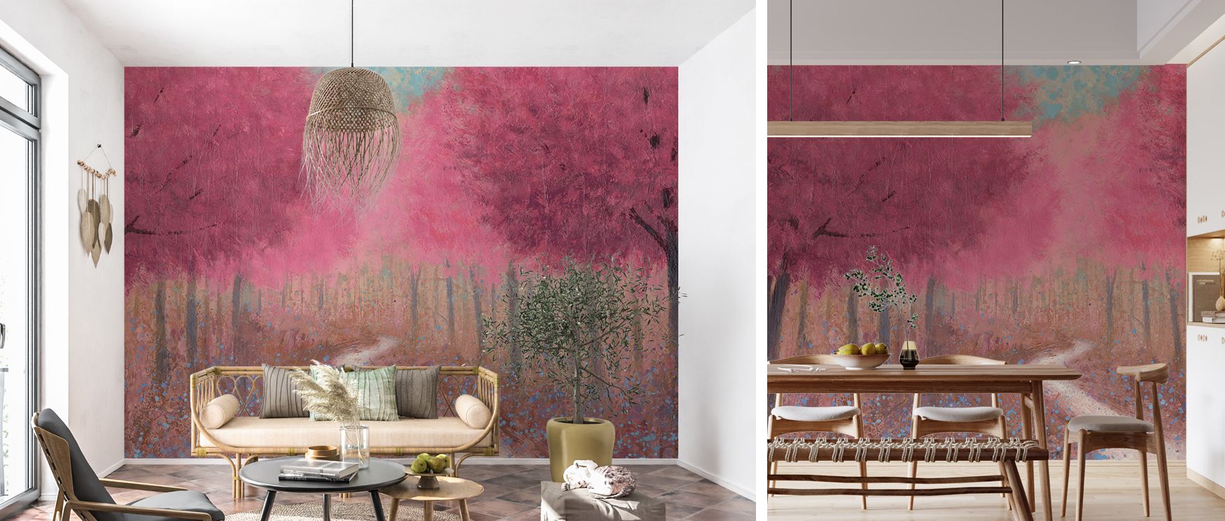 Forest Pathway Spring Scenic Wallpaper provides bedrooms with artistic seasonal imagery where blossoms and greenery enhance restful calm decor while inspiring positivity and refreshing atmosphere naturally. 