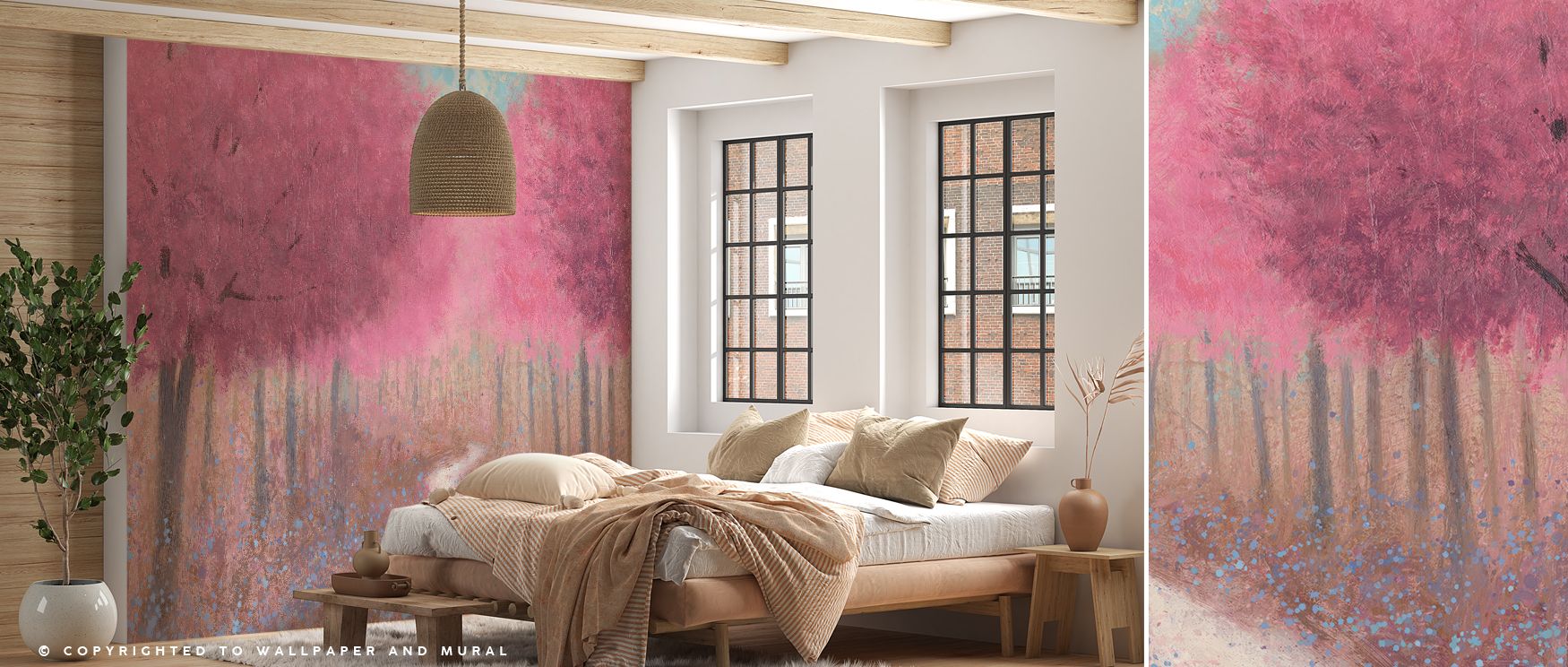 Wallpaper design Forest Pathway Spring Scenic brings stylish vibrancy into office spaces where spring tones and pathway imagery inspire professional yet uplifting atmosphere enriched with nature’s artistry gracefully. 