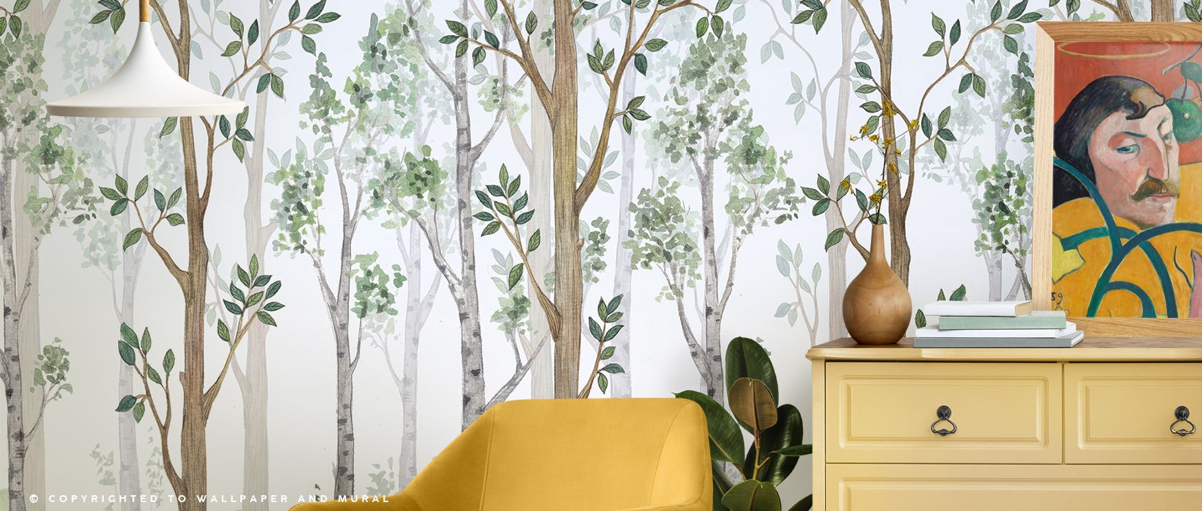 Forest Scenery Wallpaper decorates bedrooms with calm restful imagery where trees and greenery inspire tranquil sanctuary filled with natural charm stylish balance and cultural artistry effectively. 