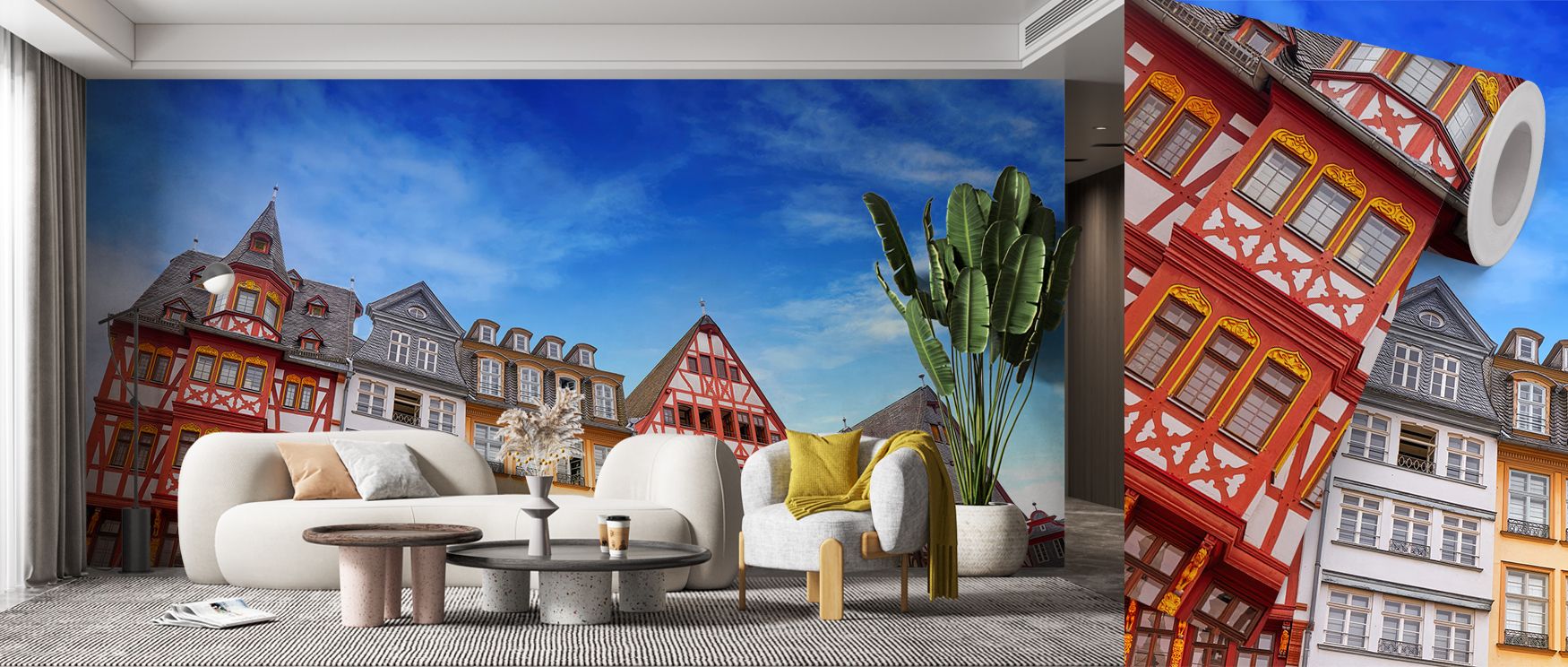 Wallpaper featuring Frankfurt Romerberg Square design enriches bedrooms with restful historic elegance where imagery of architecture inspires tranquil sanctuary atmosphere filled with cultural artistry and refined German charm effectively. 