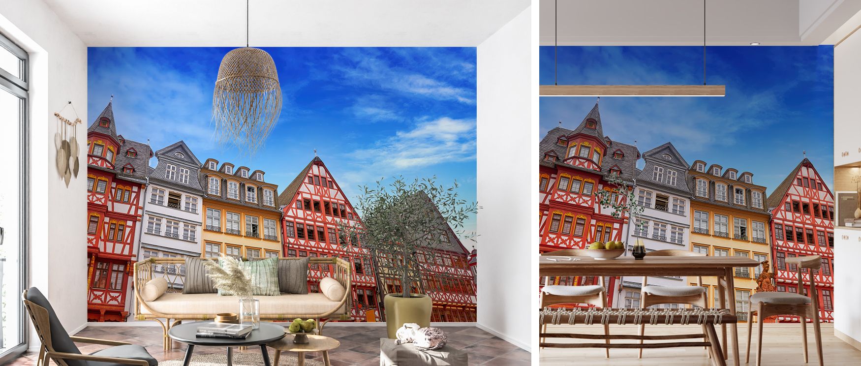Frankfurt Romerberg Square Wallpaper decorates bedrooms with stylish cultural imagery where historic architecture inspires restful refined sanctuary enriched with German artistry and elegant European decor consistently. 